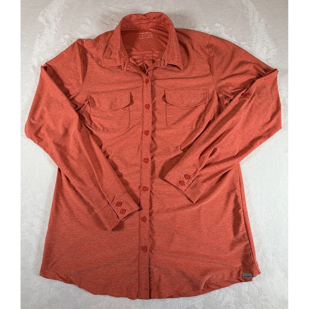 Eddie Bauer Women's Sz M Coral Heathered Long Sleeve Button Up Shirt‎ Top